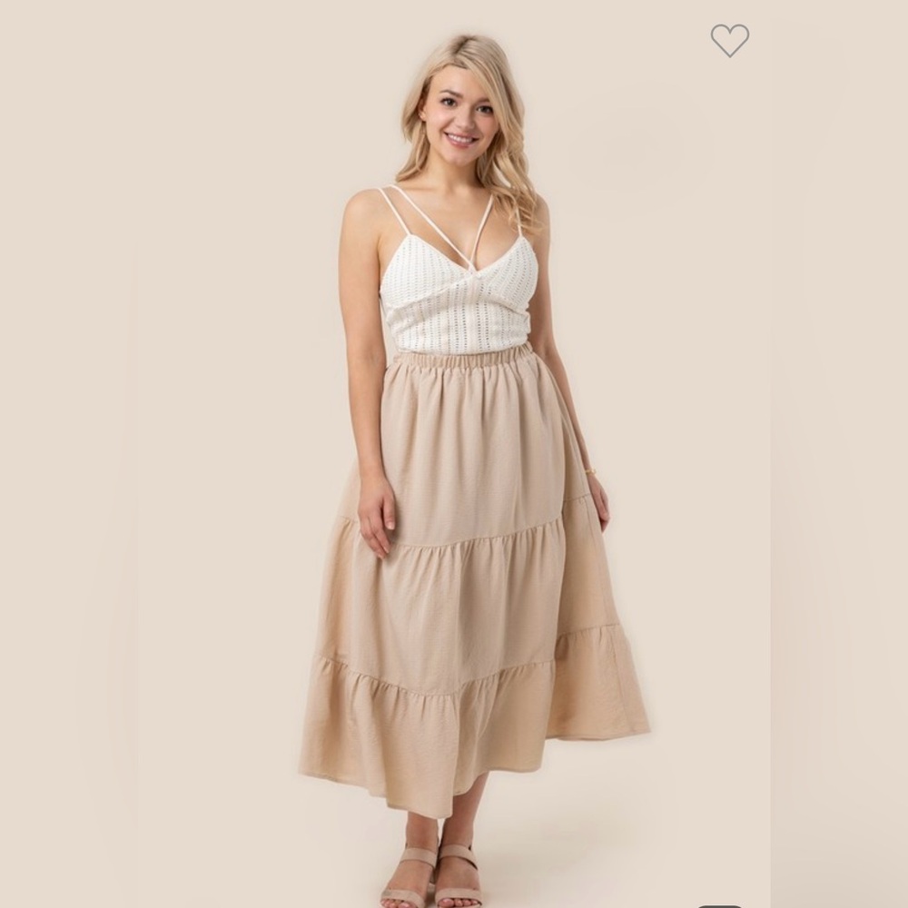 Tiered Maxi Skirt Beige NWT